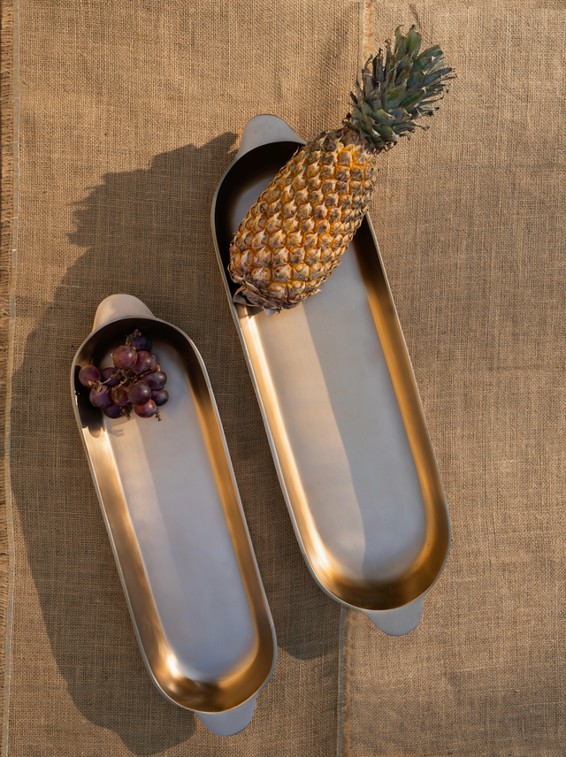Stinson Antique Brass Long Trays - Set of 2