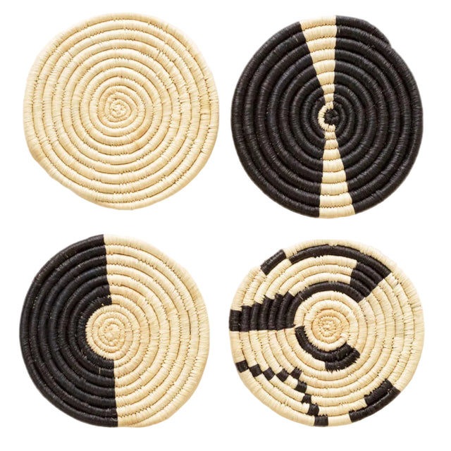 Natural & Black Mixed Set of 4 Coasters