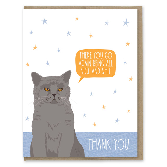 NICE AND SHIT CAT THANK YOU CARD | CARDS
