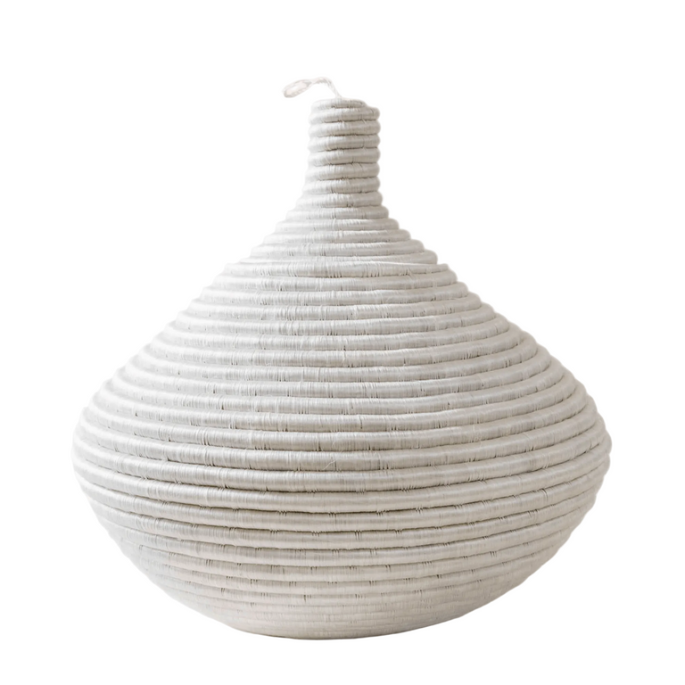 White Sisal Round Lidded Basket