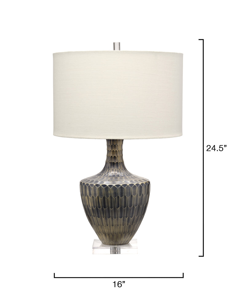 BOA TABLE LAMP, INDIGO ETCHED GLASS