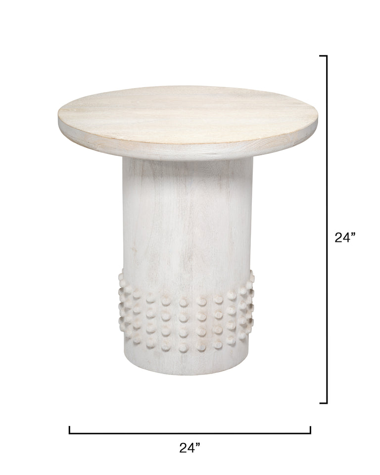 STUDDED SIDE TABLE, WHITE WASHED WOOD