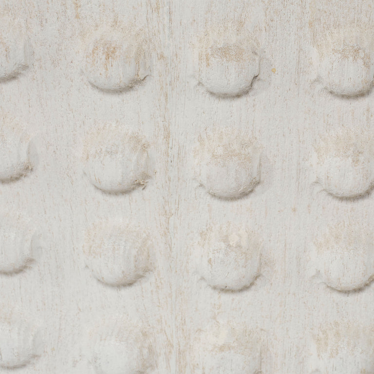 STUDDED BISTRO DINING TABLE, WHITE WASHED WOOD
