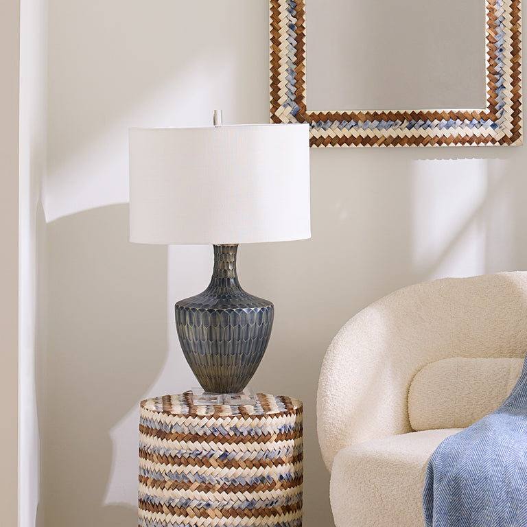 BOA TABLE LAMP, INDIGO ETCHED GLASS