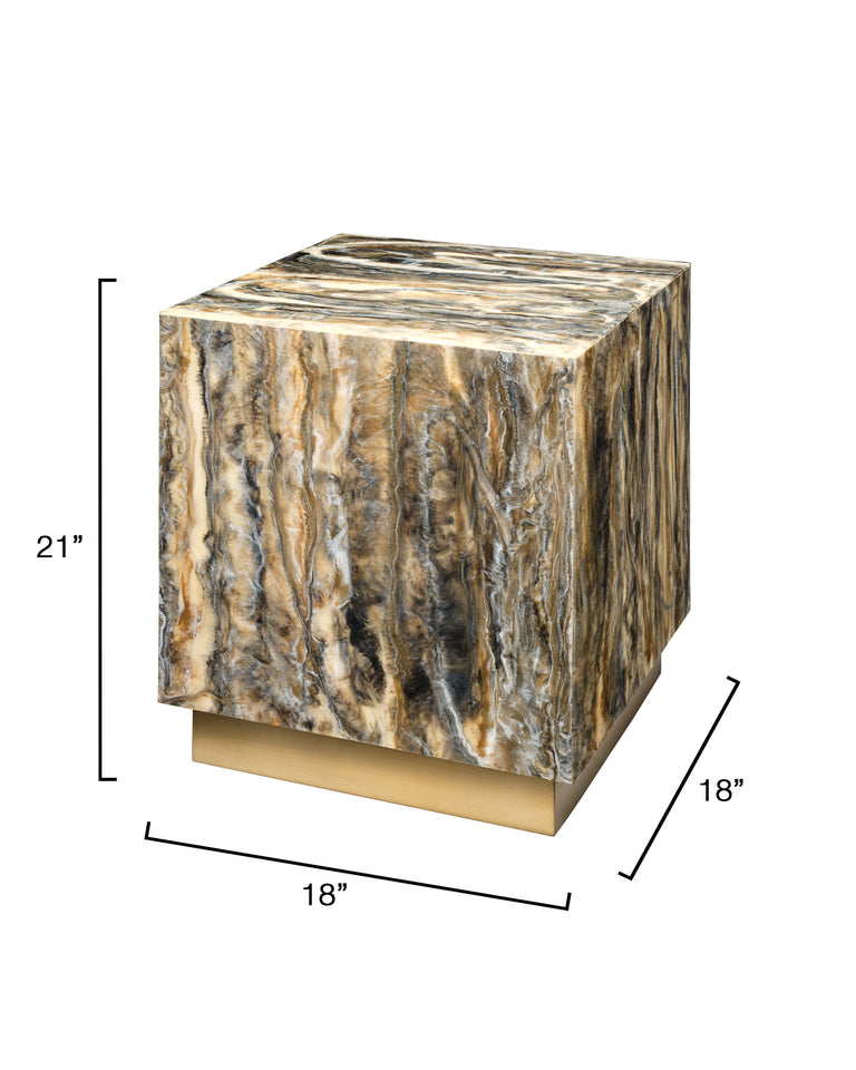 CUBE SIDE TABLE, 
DRIPPED RESIN