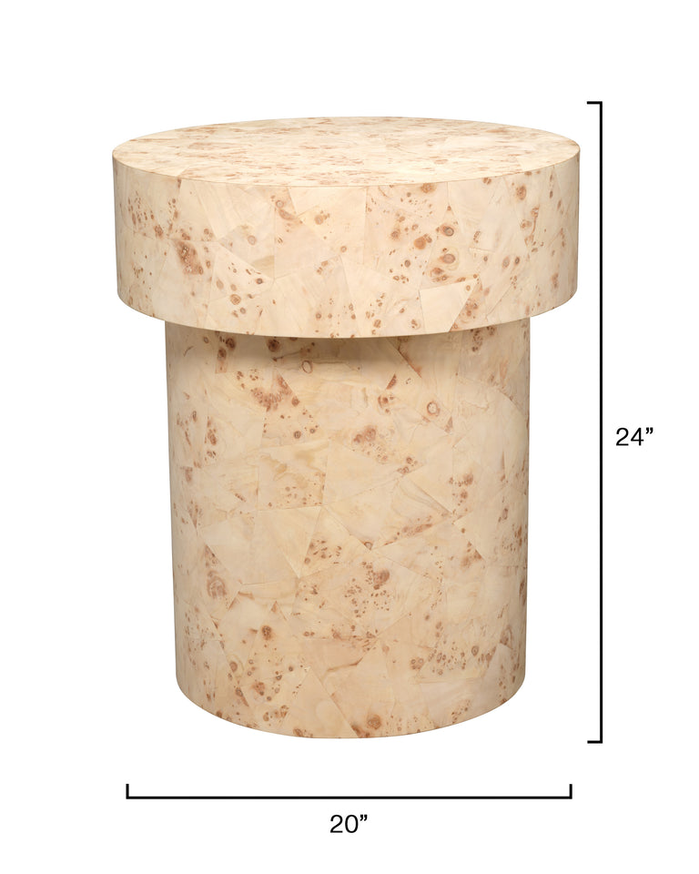 CONFIGURATION SIDE TABLE, BLEACHED BURL WOOD