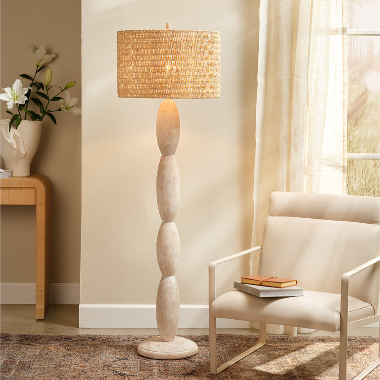 ALMOND FLOOR LAMP, WHITE WASHED WOOD