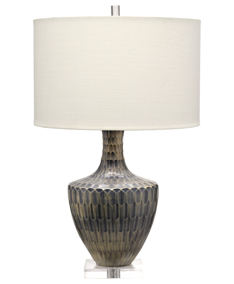 BOA TABLE LAMP, INDIGO ETCHED GLASS