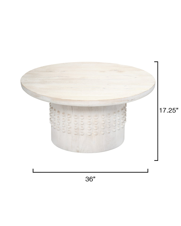 STUDDED COFFEE TABLE, WHITE WASHED WOOD