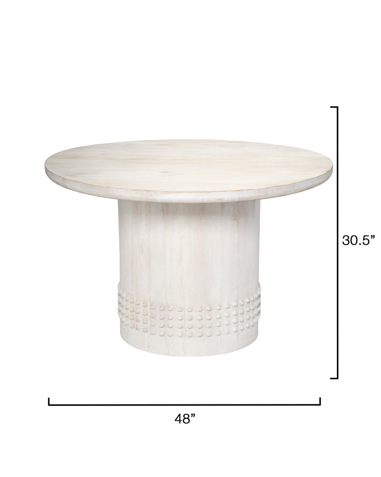 STUDDED BISTRO DINING TABLE, WHITE WASHED WOOD
