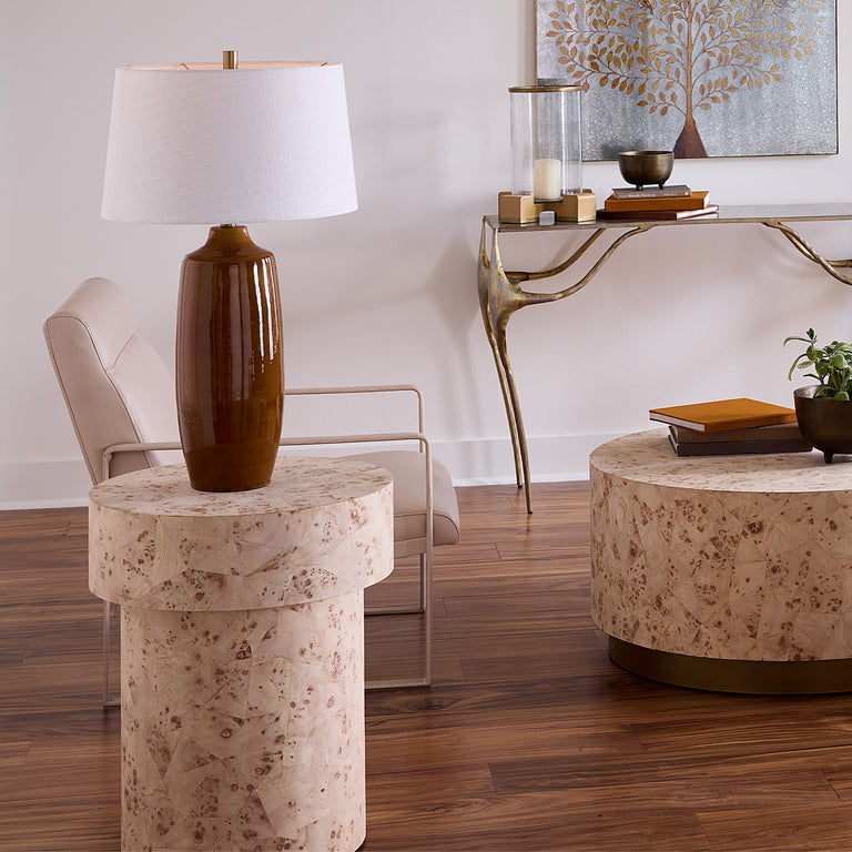 CONFIGURATION SIDE TABLE, BLEACHED BURL WOOD