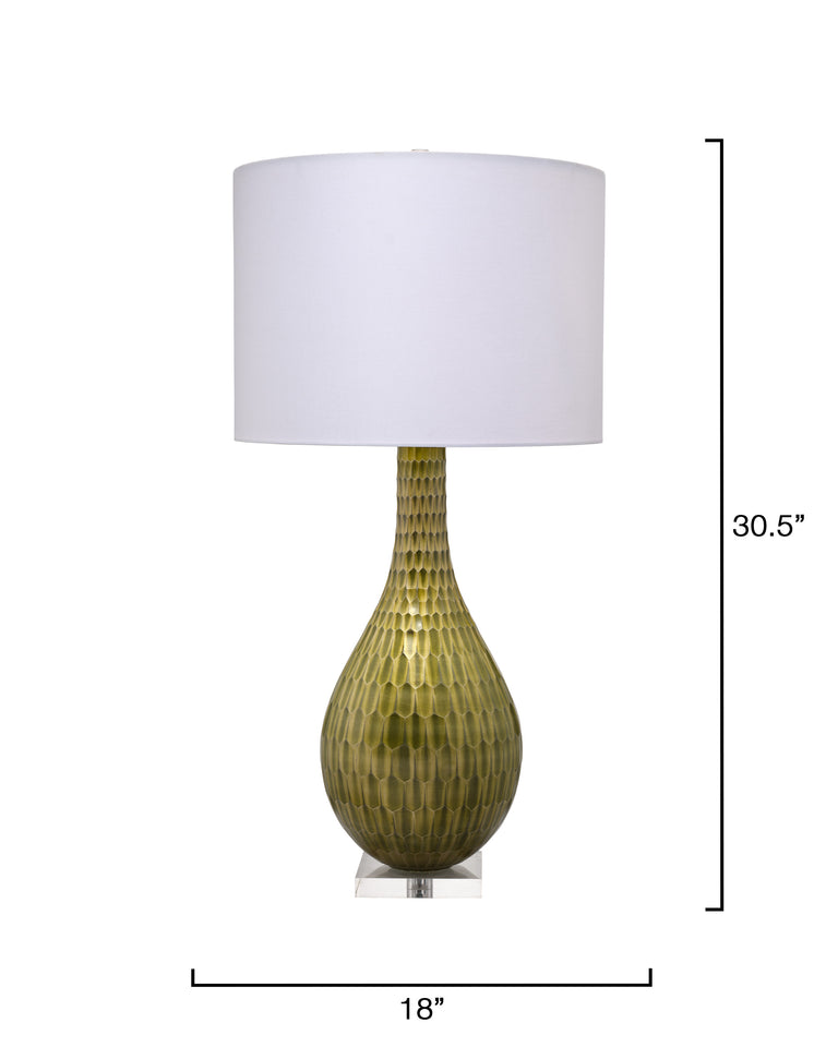 SERPENTINE TABLE LAMP, CHARTREUSE ETCHED GLASS