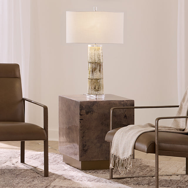 CUBE SIDE TABLE, 
WARM GREY VELLUM