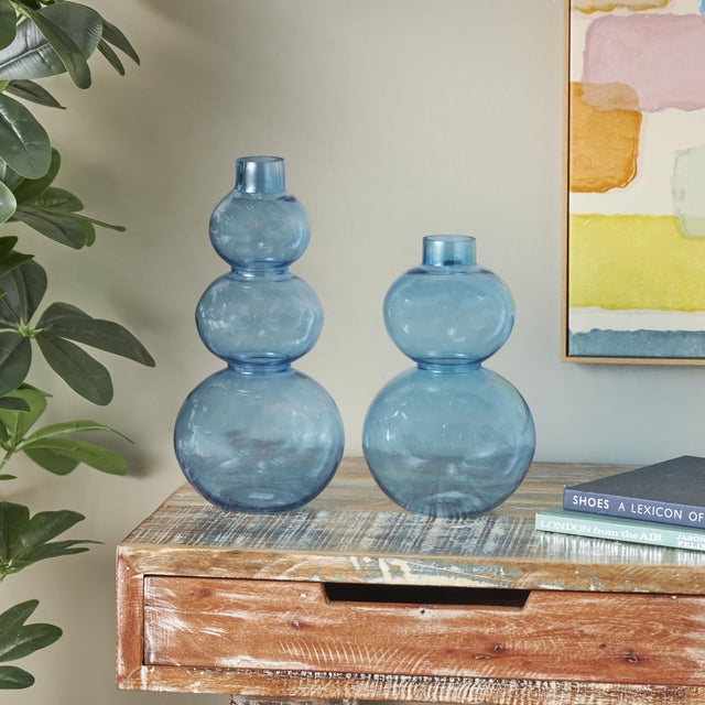 BLUE GLASS BUBBLE DECORATIVE VASE | VASES