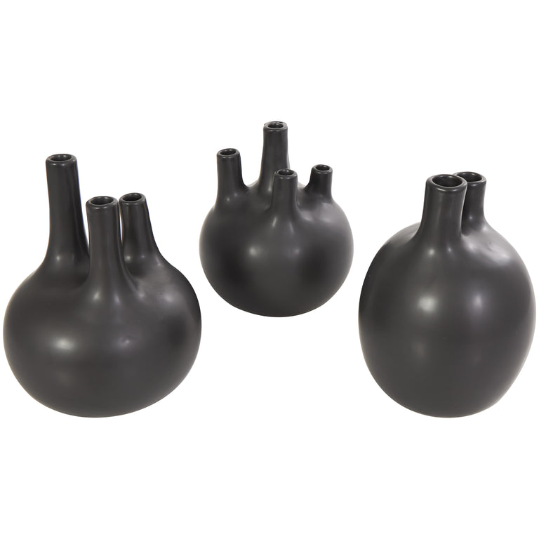 BLACK CERAMIC BIOMOPHIC BUD VASES | VASES