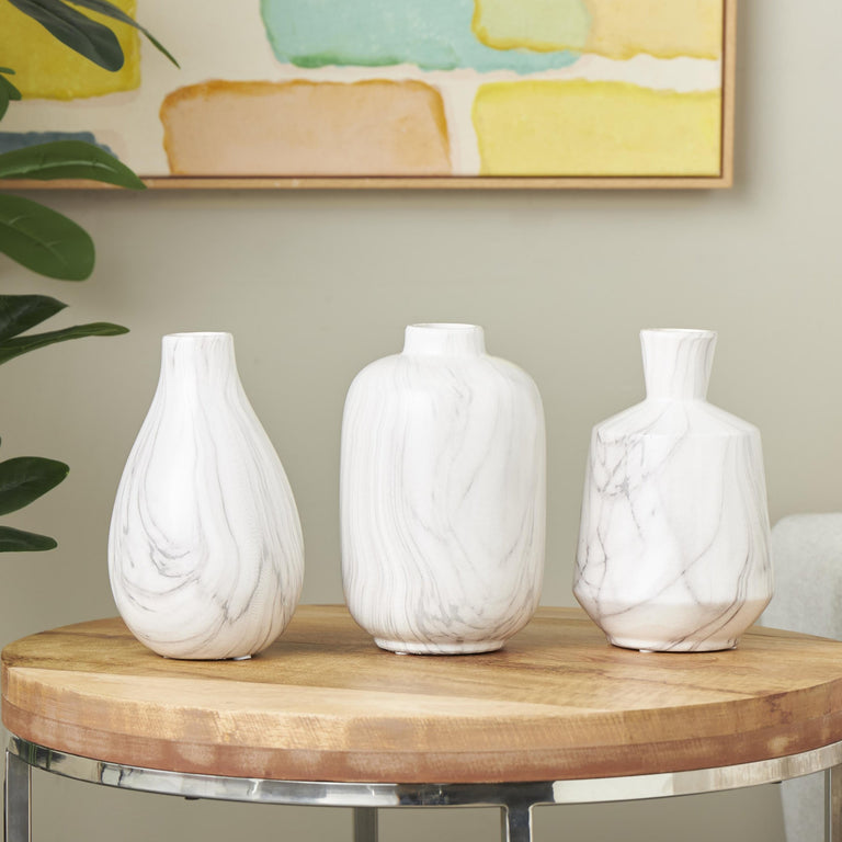 WHITE MARBLED CERAMIC BUD VASES | VASES