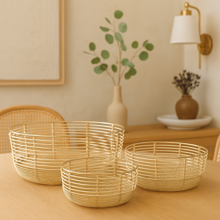 GOLD METAL WIRE LARGE DECORATIVE BOWL | OBJECTS