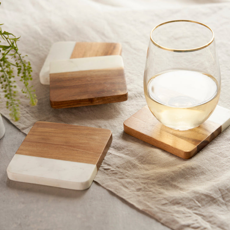 MARBLE & ACACIA COASTERS