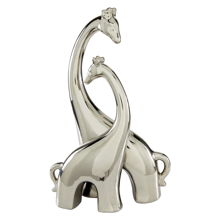 SILVER CERAMIC HUGGING GIRAFFES | FIGURINE