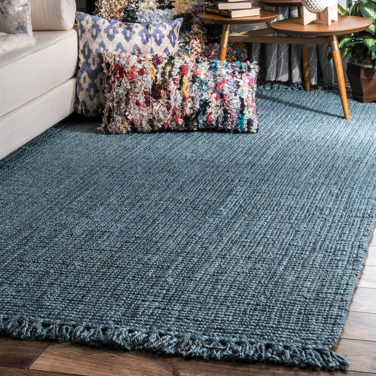 HAND WOVEN CHUNKY LOOP JUTE BLUE