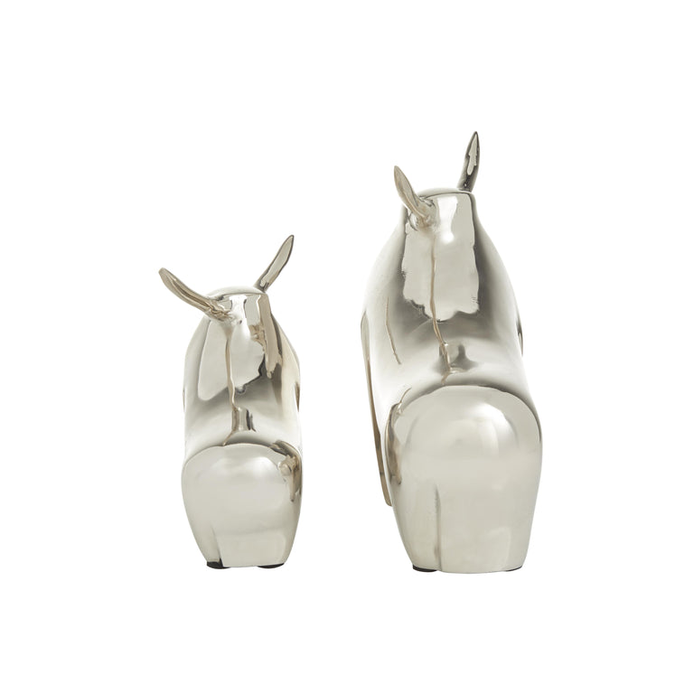 POLISHED SILVER ALUMINUM BULLS | FIGURINE