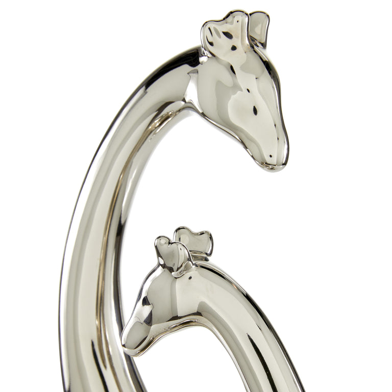 SILVER CERAMIC HUGGING GIRAFFES | FIGURINE