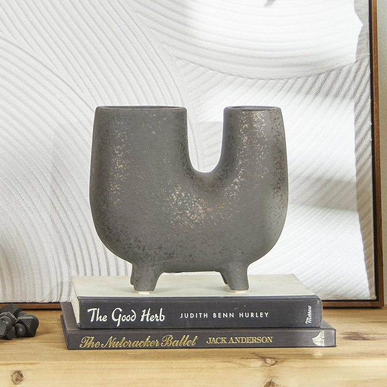 CERAMIC CHARCOAL U VASE | VASES