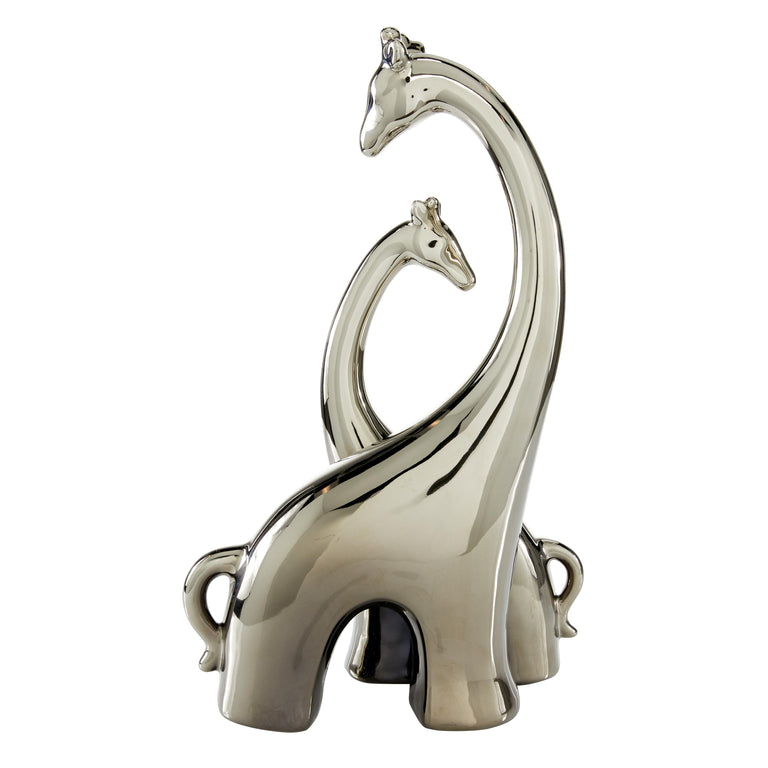 SILVER CERAMIC HUGGING GIRAFFES | FIGURINE