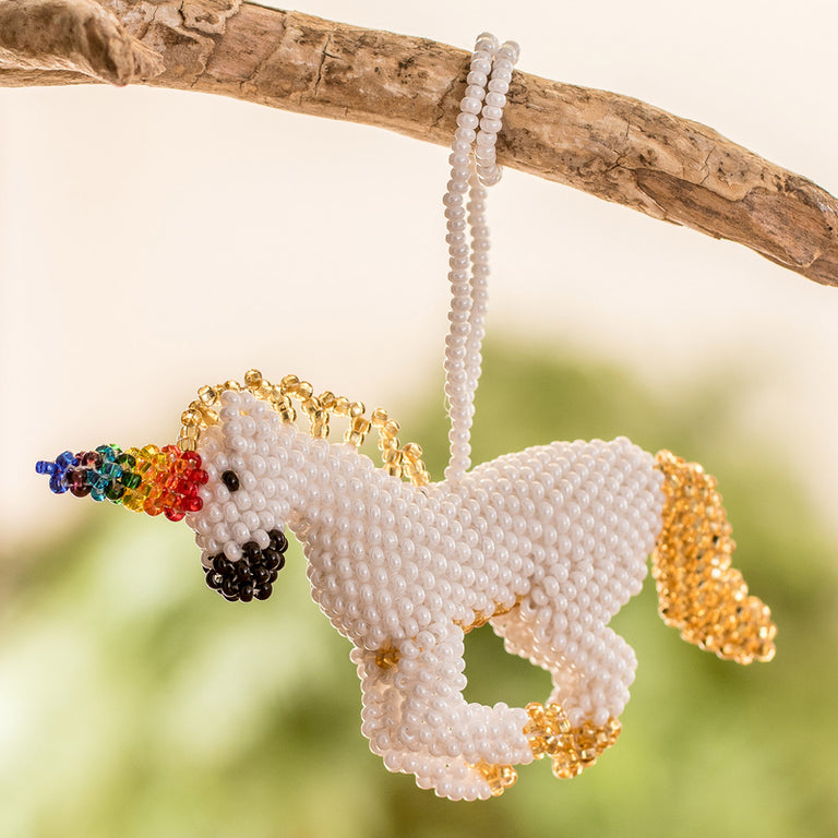 GLASS BEADED UNICORN ORNAMENT (GUATEMALA)