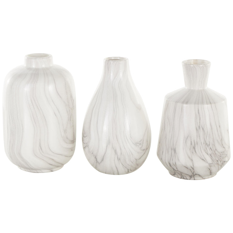 WHITE MARBLED CERAMIC BUD VASES | VASES