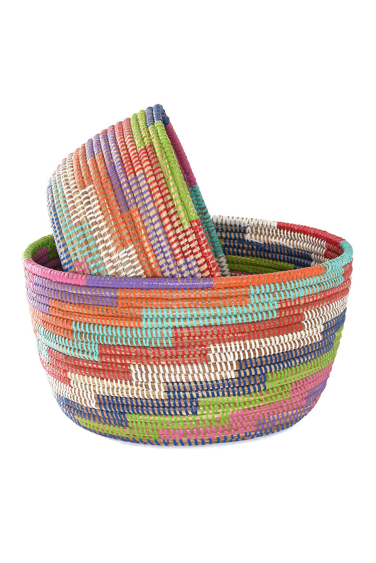 SET OF TWO COLORFUL STAIRWELL NESTING BASKETS