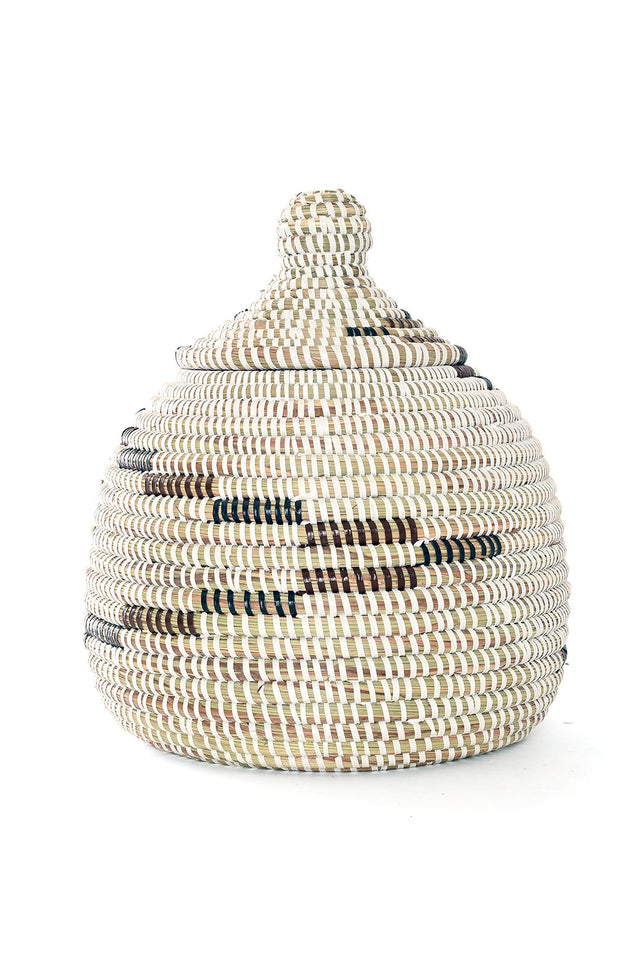 BLACK, BROWN & WHITE LIDDED GOURD BASKET