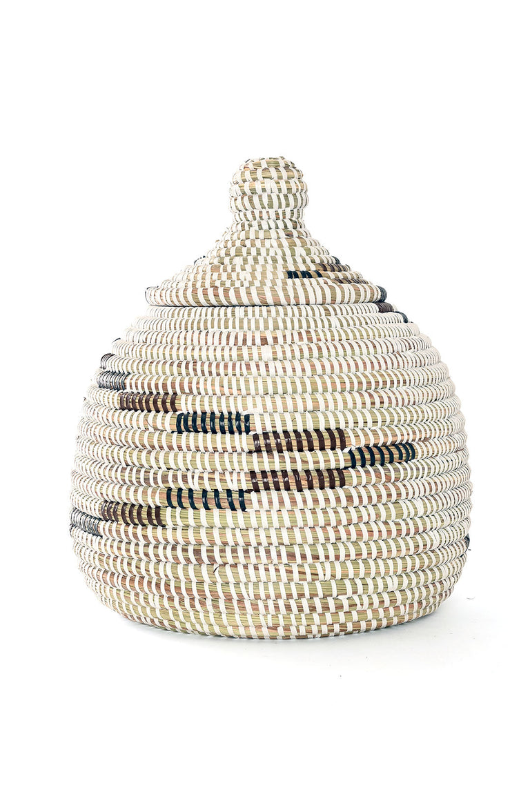 BLACK, BROWN & WHITE LIDDED GOURD BASKET