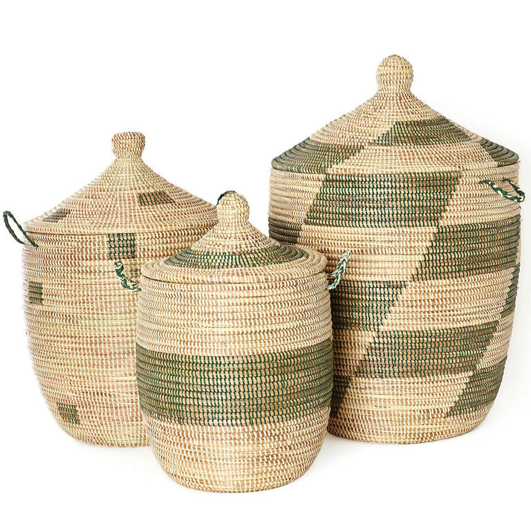 SAGE & CREAM PATTERNED BASKETS (SENEGAL)