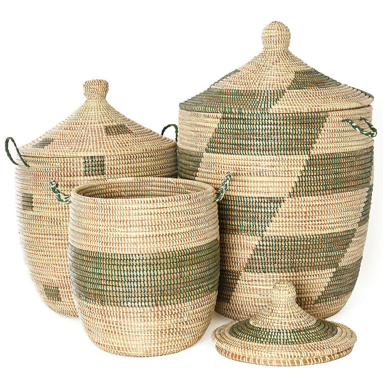 SAGE & CREAM PATTERNED BASKETS (SENEGAL)