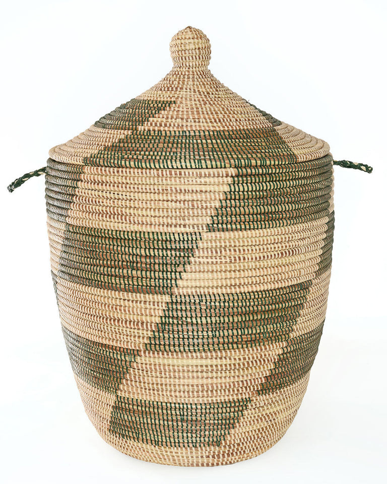 SAGE & CREAM PATTERNED BASKETS (SENEGAL)