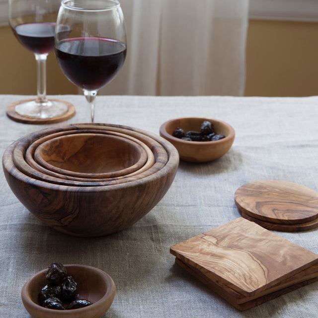 OLIVE WOOD SQUARE COASTERS, SET OF 4 | COASTERS