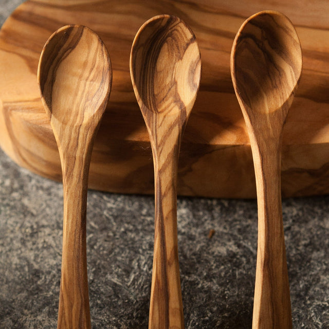 OLIVE WOOD SPOONS, SMALL SET OF 4 | SERVING UTENSILS