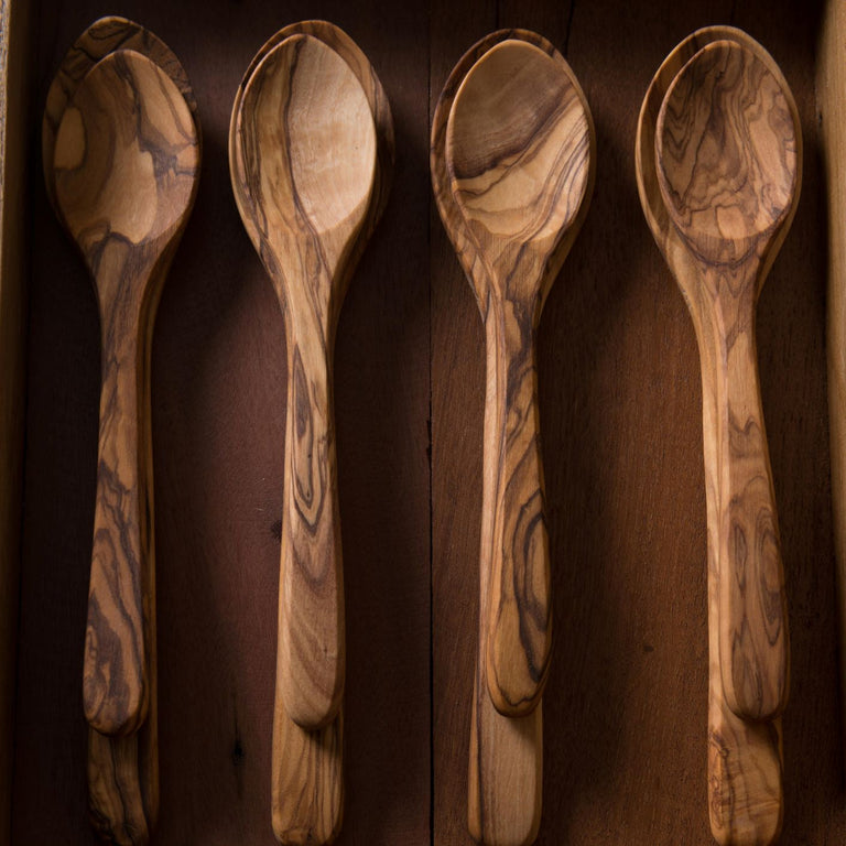 OLIVE WOOD SPOONS, LARGE SET OF 4 | SERVING UTENSILS