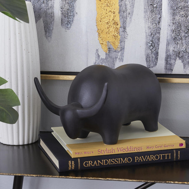 BLACK CERAMIC BULL | FIGURINE