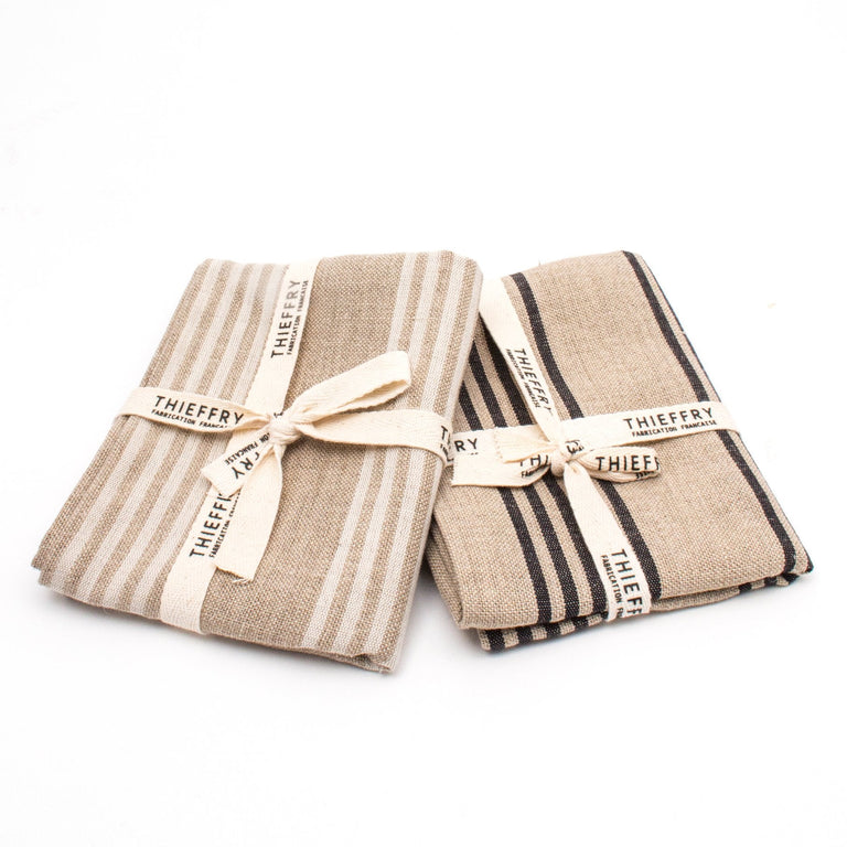 THIEFFRY BELGIAN LINEN DISHTOWELS, WHITE STRIPE & NATURAL, SET OF 2 | 