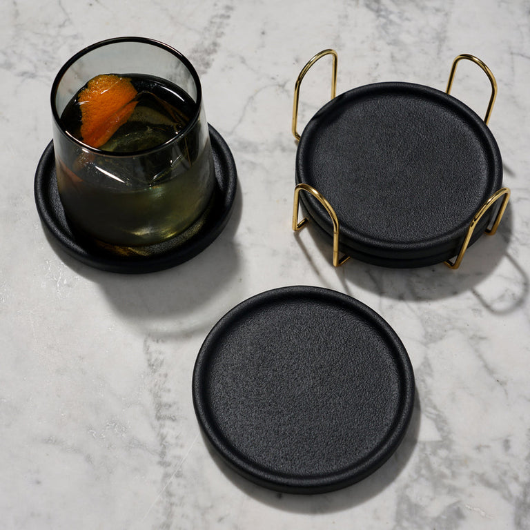 BLACK EARTHENWARE COASTERS