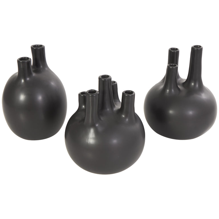 BLACK CERAMIC BIOMOPHIC BUD VASES | VASES