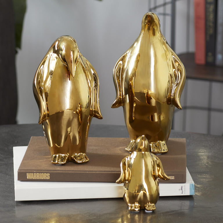 GOLD PORCELAIN PENGUINS | FIGURINE