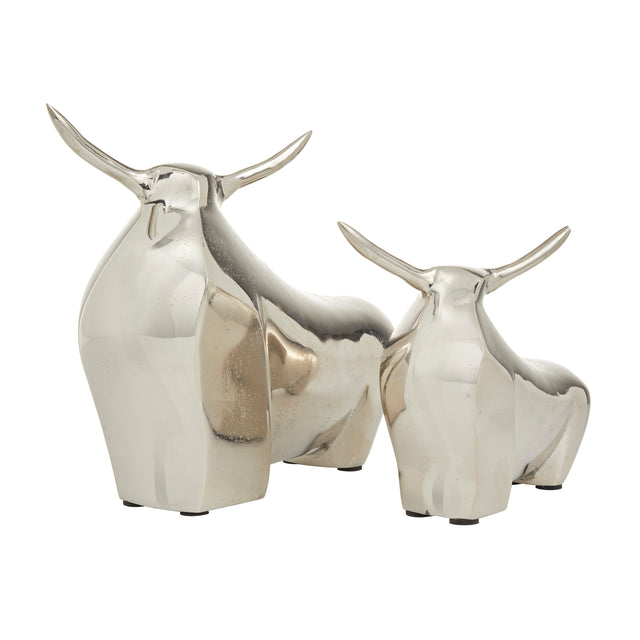 POLISHED SILVER ALUMINUM BULLS | FIGURINE