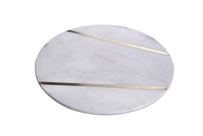 WHITE MARBLE PLATE W/BRASS INLAY