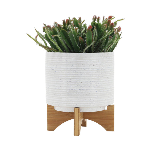 WHITE SPECKLED LINES PLANTER W/STAND