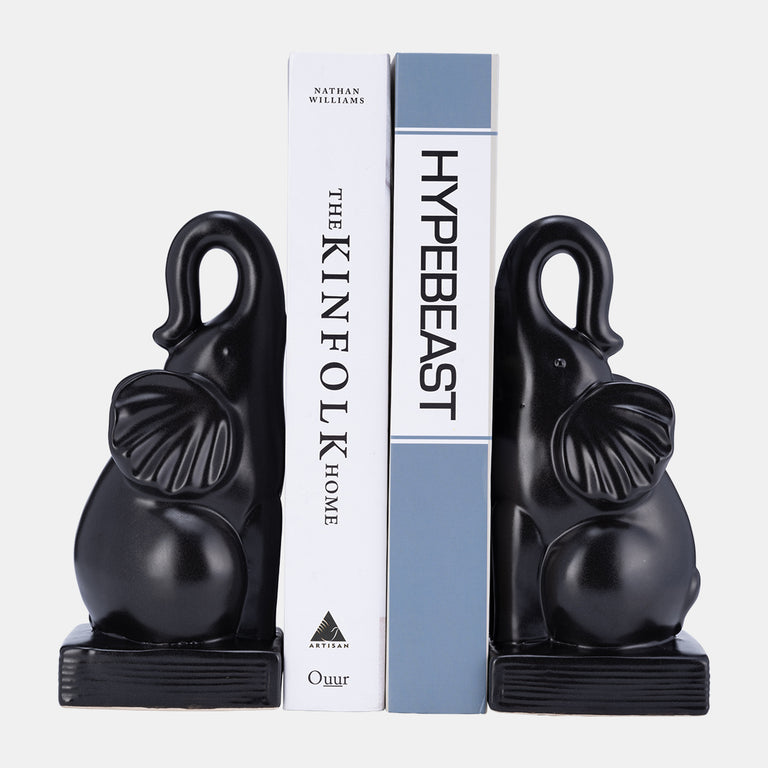 BLACK CERAMIC ELEPHANT BOOKENDS | OBJECTS