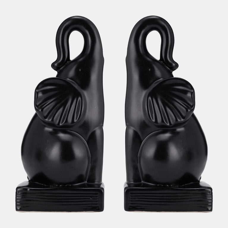 BLACK CERAMIC ELEPHANT BOOKENDS | OBJECTS