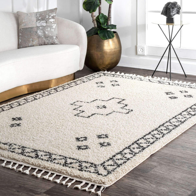 WHITE TRIBAL SKY TASSEL RUG | RUGS